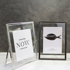 北歐ins風雙面透明玻璃金屬相框7寸摺疊情侶擺台diy乾花兒童擺件