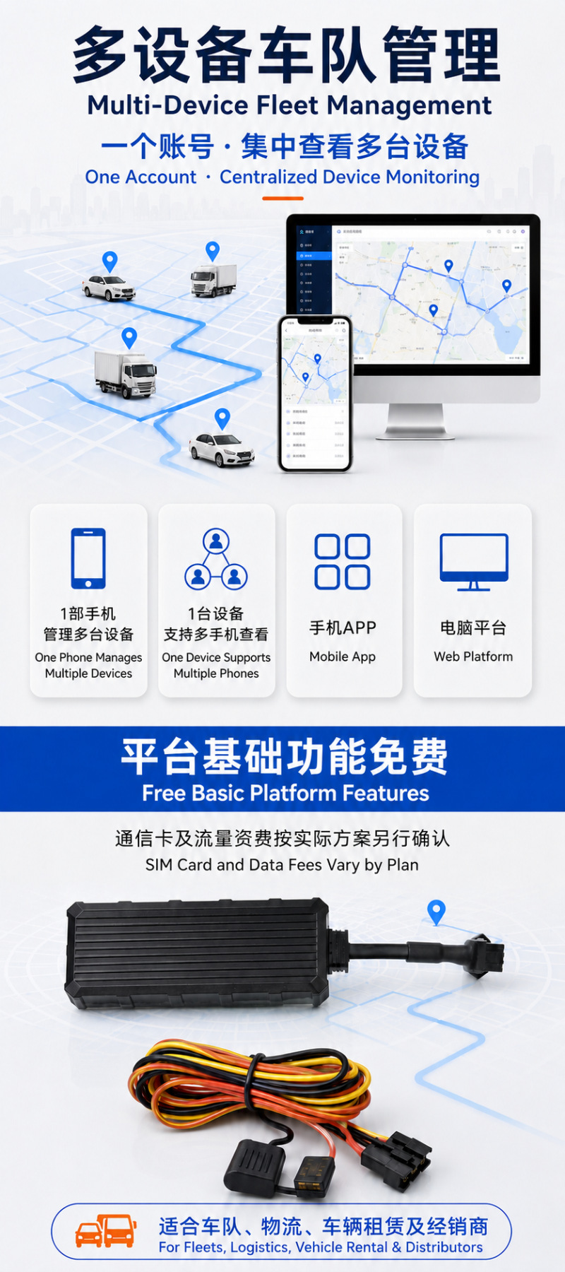4G vehicle-mounted Beidou locator for cars, trucks, and electric vehicles, wired remote fuel and power cut-off fleet management terminal wholesale