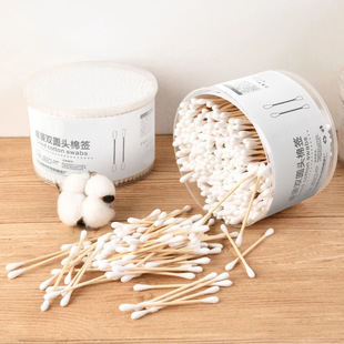 Disposable Cleaning Cotton Swab Spiral Head Round Head Double-Ended Ear Makeup Remover Dual-Purpose Wooden Stick Cotton Swab Wholesale
