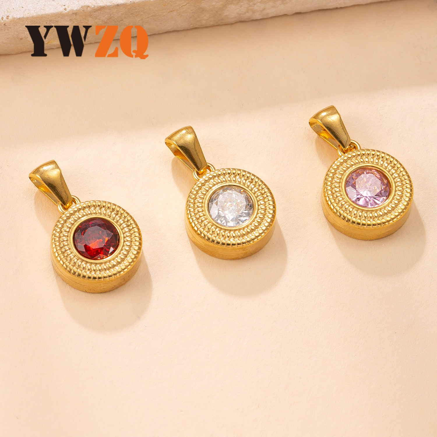 Single Pendant Cross-border Stainless Steel Jewelry Retro Court Style Necklace Accessories Round Diamond-encrusted DIY Jewelry Accessories