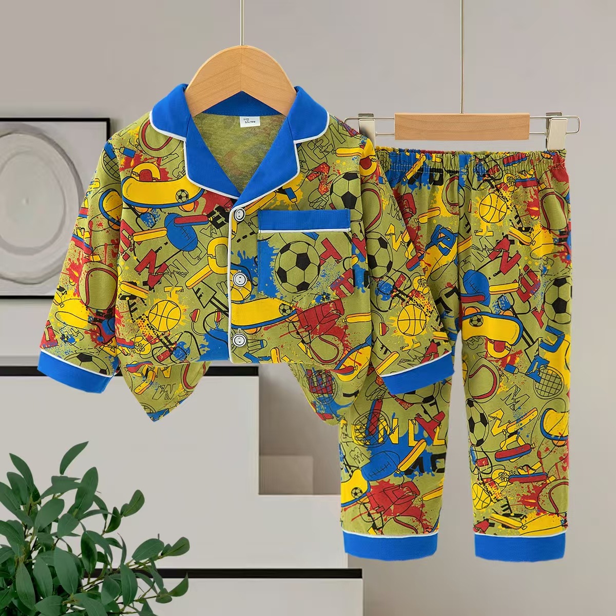 pajamas儿童拼色开衫秋款套装卡通男女童装家居服宝宝空调服套装
