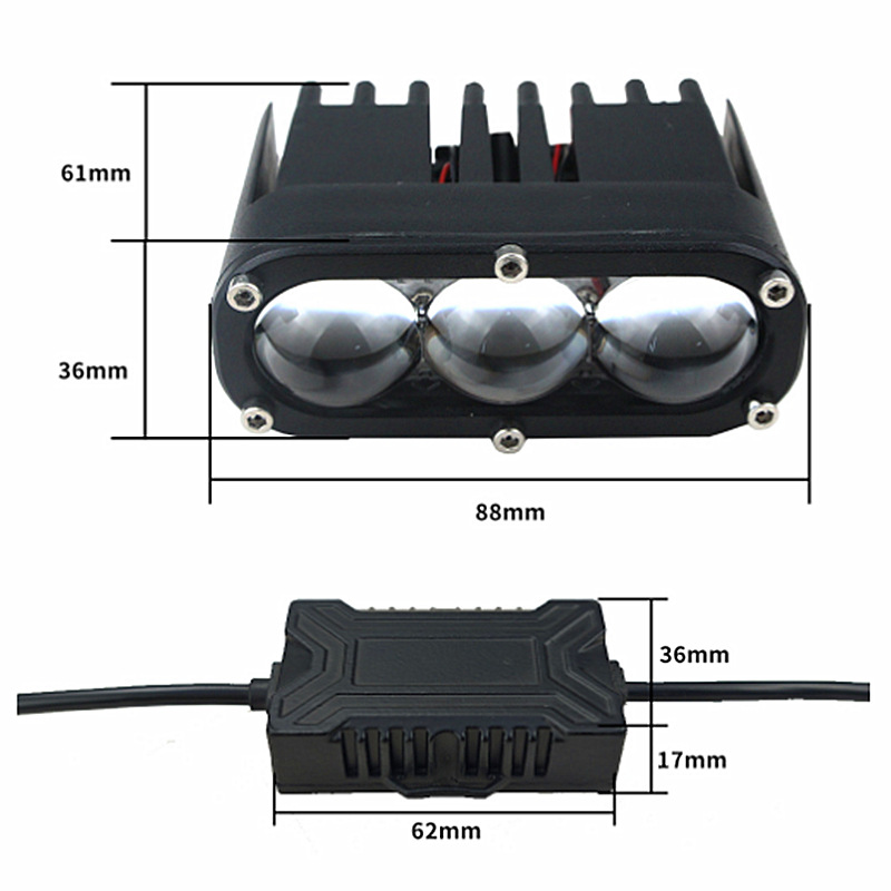 120W tres ojos de alta potencia faro amarillo y blanco bicolor externo gran cañón de acero lámpara de red lámpara de niebla lámpara de motocicleta