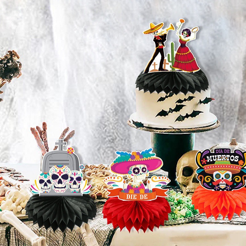 Tema mexicano Día de los muertos Decoración de fiesta Decoración de panal Decoración de ambiente de terror Decoración de escritorio de calavera image 3