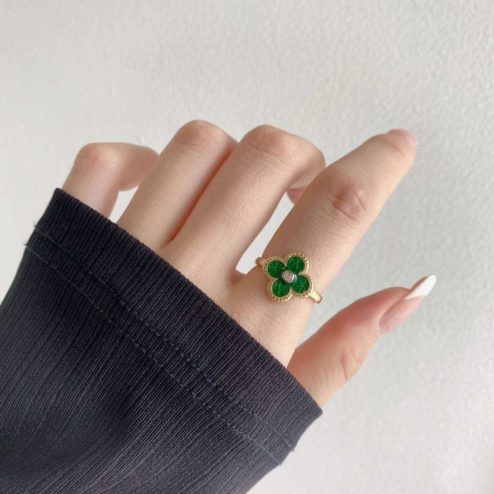 Fashion Four Leaf Clover Sterling Silver Plating Agate Rings