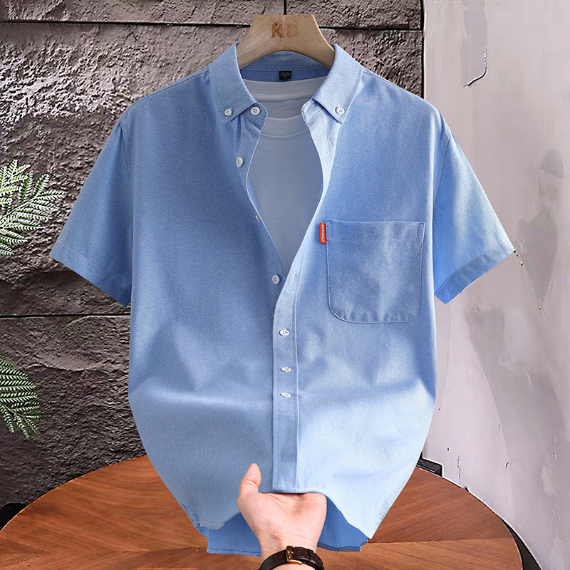 Cross-Border Short-Sleeved Shirts for Men, High-End, Light Luxury, Artistic Style, Handsome and Stylish Tops, Oxford Cloth Business Shirts