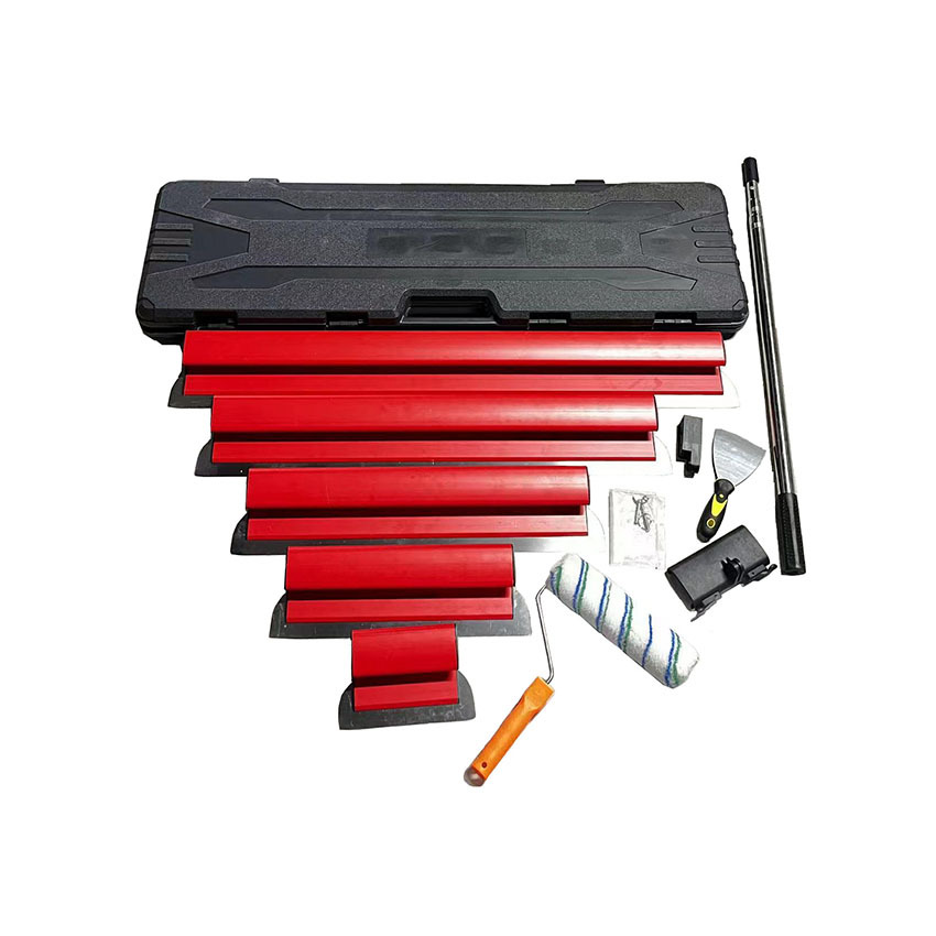 跨境专供不锈钢刮刀红色塑料手柄套装刮板国外腻子收灰刀