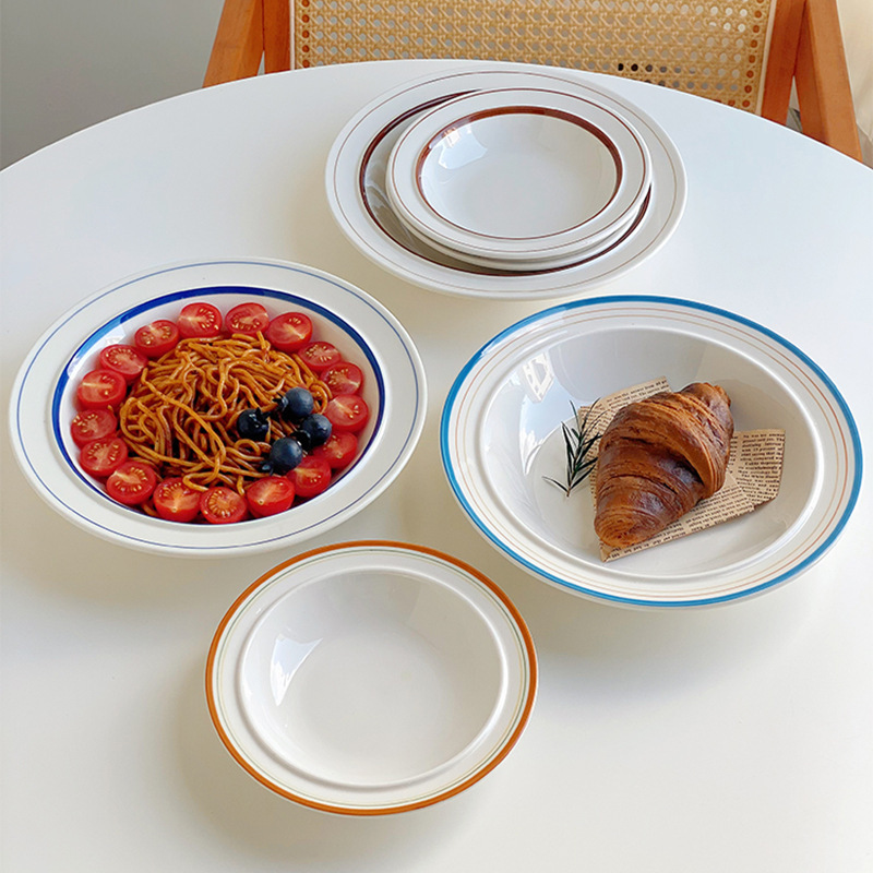 Straw Hat Plate Deep Plate Western Food Spaghetti Plate Soup Plate Home Breakfast Plate Dessert Plate Ceramic Salad Plate Round Bowl Cute