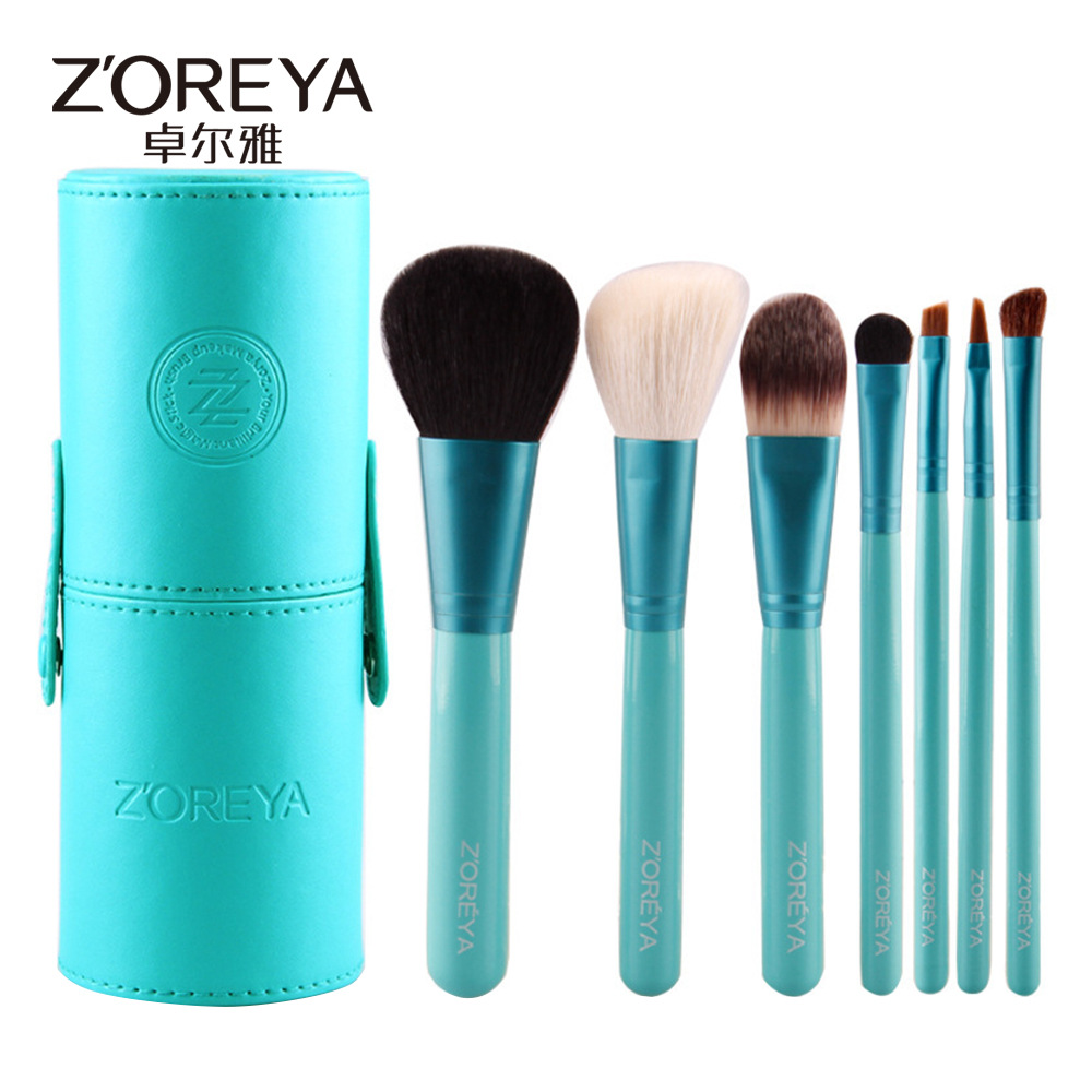 Zhuolya herramientas de belleza traje principiante 7 pelo animal sombra de ojos Fundación cepillo de almacenamiento cubo maquillaje cepillo conjunto completo