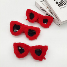 现货痞幼同款毛绒眼镜女韩版潮太阳镜红色演出装饰个性网红帽子