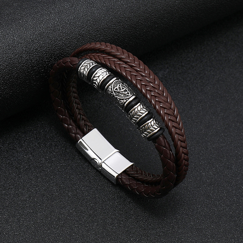 Pulseira masculina clássica de couro trançado com ímã_voghion.com