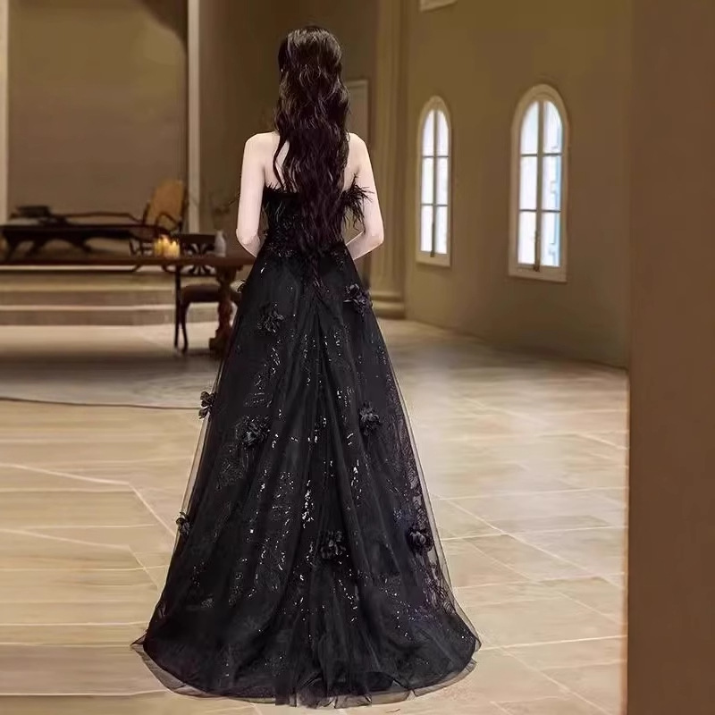 Váy dạ hội quây dáng suông midi chất satin mềm mại — đen