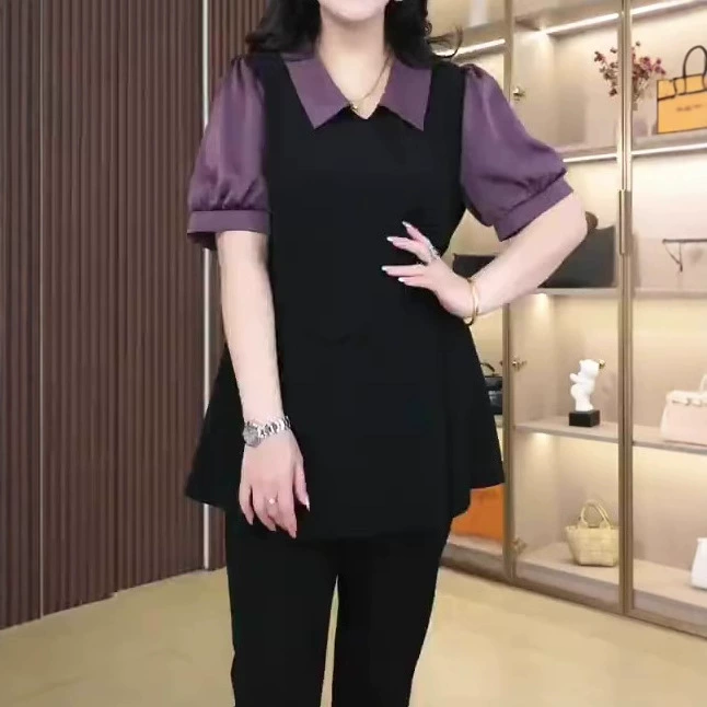 2025 лето новый французский лацканный темперамент повседневная дама высокого класса шифоновая рубашка большой размер женская одежда