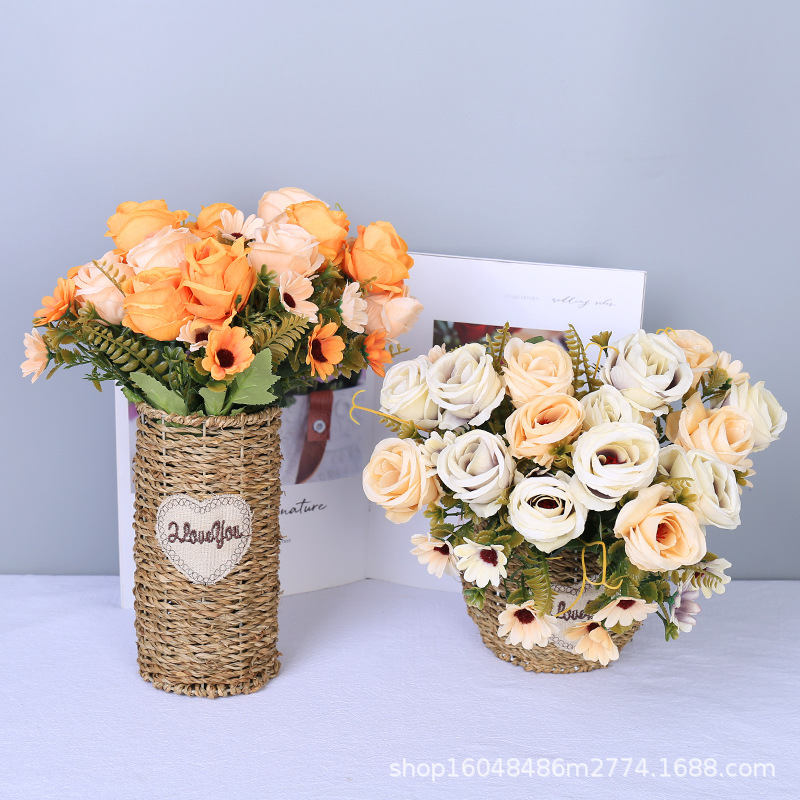 Rizador de estilo europeo ramo de rosas artificiales mango de flores de 5 tacones flor artificial Flor de seda hogar sala de estar flor decorativa restaurante Decoración