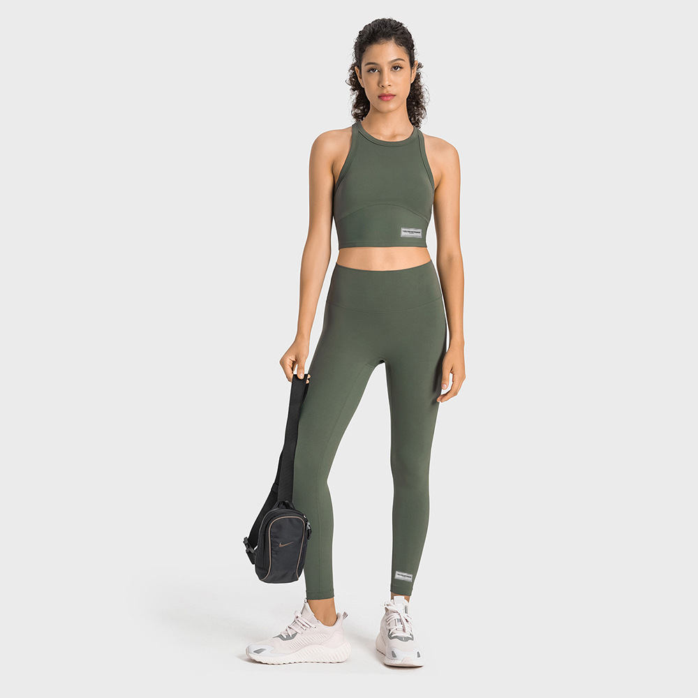 Tgm New European and American Style Sports Suit for Women, Short Navel-Baring Vest + High-Waisted Tight Yoga Pants Two-Piece Set