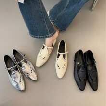 【不含税】小众复古编织镂空T字带玛丽珍鞋女英伦风百搭小皮鞋休