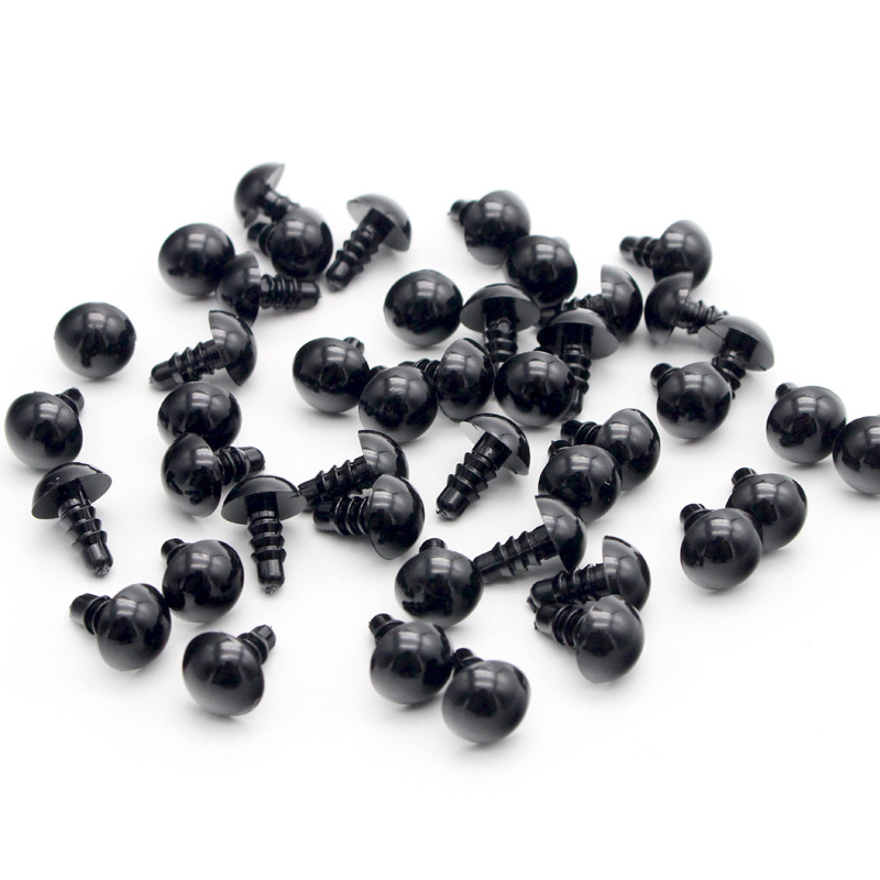 DIY人形の目アクセサリー プラスチック製黒豆目 全黒ネジ目 ぬいぐるみ 手作り人形の目飾り