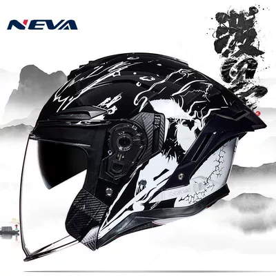 Bluetooth, Warm and Safe Helmet | Motosiklet dəbilqələri - new-national-standard-class-a-helmet-built-in-bluetooth-headphone-slot-double-mirror-bright-helmet-bright-ink-black-splashed-ink-white-flowers