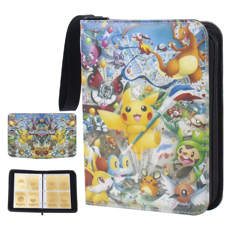 Álbum de tarjetas de gran volumen Venta caliente 4 cuadrículas 9 cuadrículas Álbum de tarjetas de juego Cartoon PU Collection Book Paquete de tarjetas con cremallera de hojas sueltas
