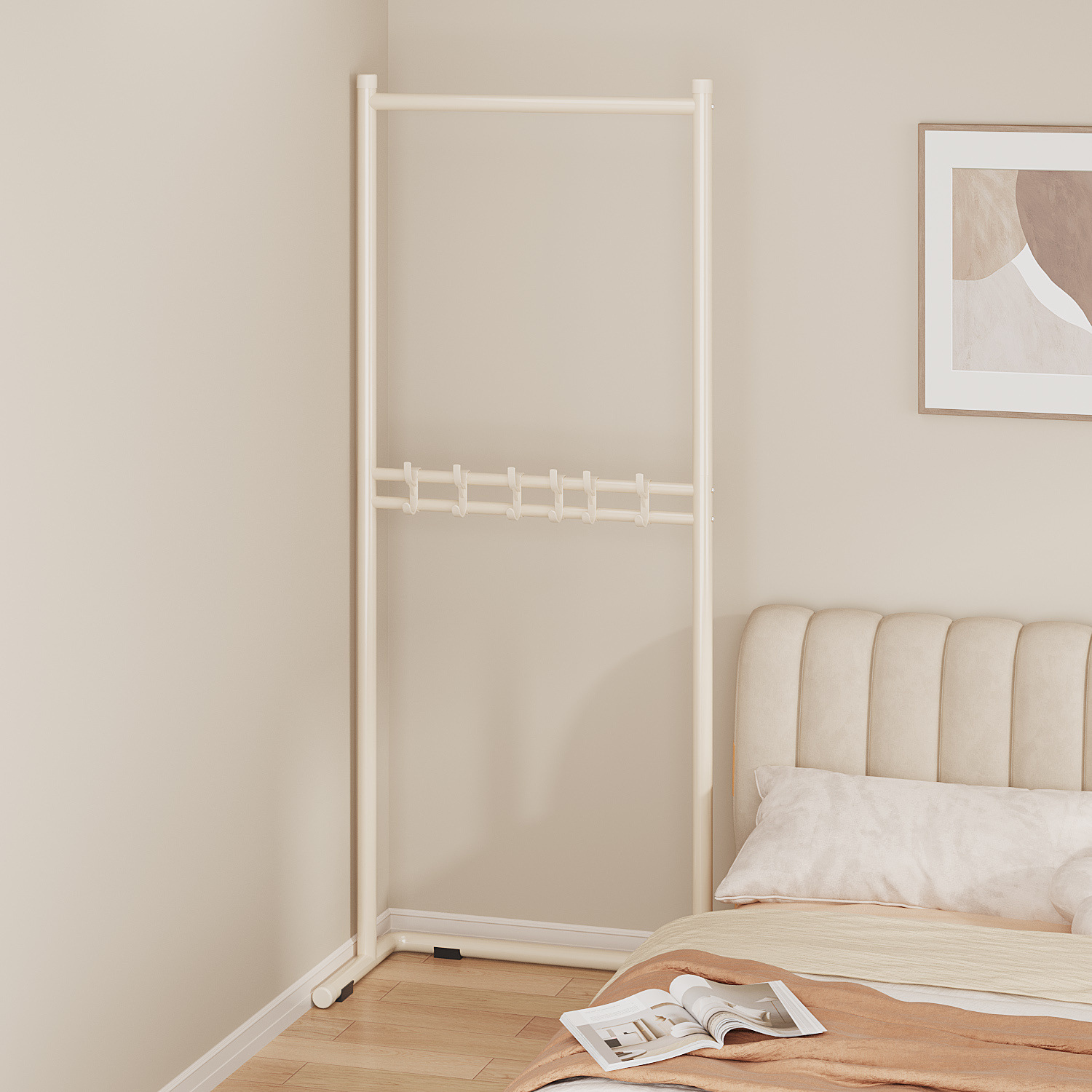 Clothes Rack Floor-Standing Bedside Clothes Rack Vertical Clothes Rod Coat Rack Dormitory Living Room Combination Rack Door Narrow Angle Bag Rack