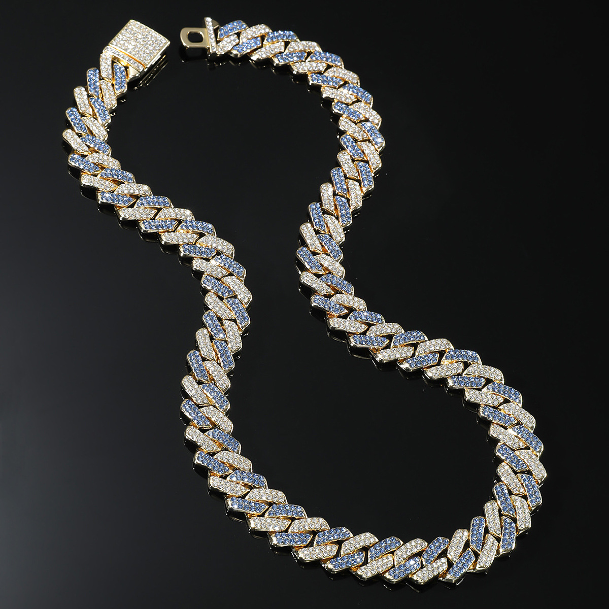 Popular European American Diamond-studded Diamond-shaped Two-tone Cuban Chain Jewelry, Trendy And Bold Statement_voghion.com