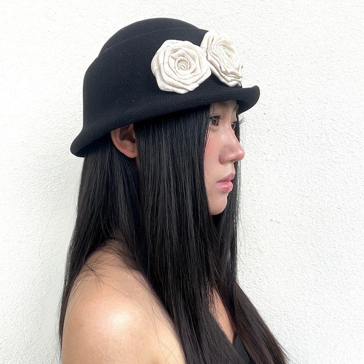 氛围感山茶花优雅卷边礼帽百搭显脸小帽子赫本风法式千金帽子女|undefined