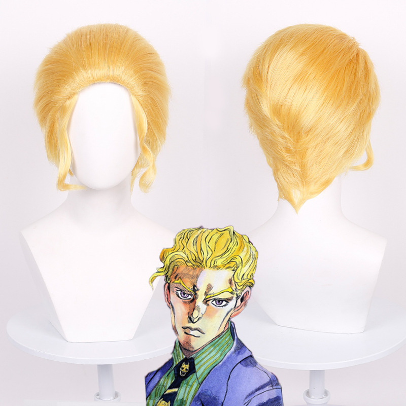 JOJO's Bizarre Adventure - Kira Yoshikage cosplay wig, golden yellow slick-back anime short hair