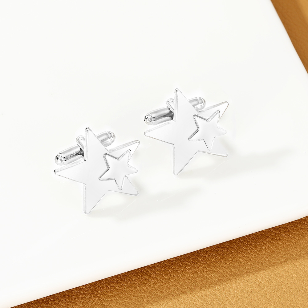 creative fashion new five pointed star cuff nails French style simple cufflinks shirt suit versatile accessories_voghion.com