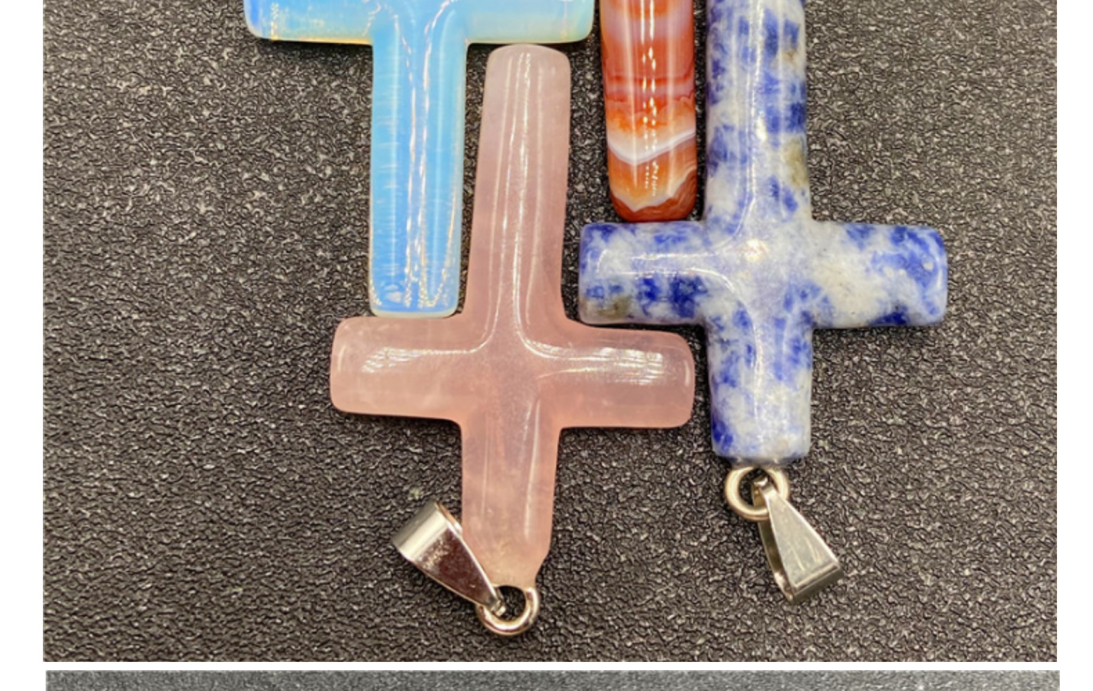 Retro Cross Natural Stone Pink Crystal Handmade Pendant Necklace 1 Piece