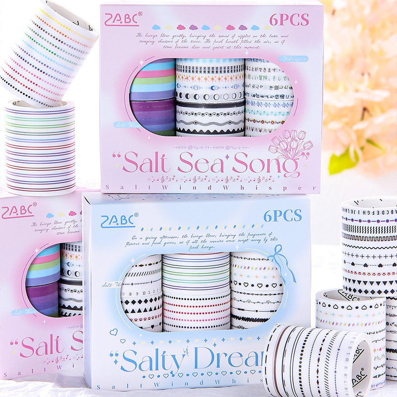 Tiempo de sal clara y cinta de papel cubierta caja diy diario de mano pegatinas decorativas líneas de división retro transfronterizas y pegatinas de papel
