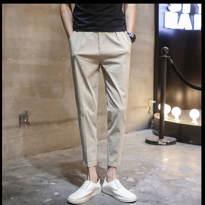 Men's Casual Pants Korean Style Trendy Slim Cropped Pants Men's Skinny Pants Black Long Dress Pants Men