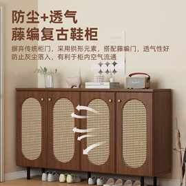 藤编鞋柜家用小户型收纳柜入户门靠墙透气鞋架电梯口多功能置物柜