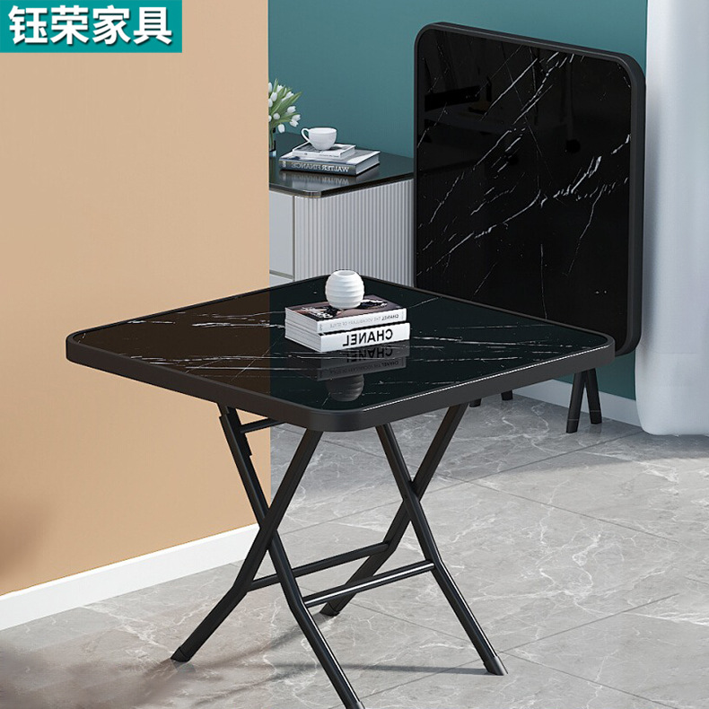 Household Folding Dining Table Small Apartment Dining Table Round Tempered Glass Table Outdoor Courtyard Balcony Internet Celebrity Stall Table