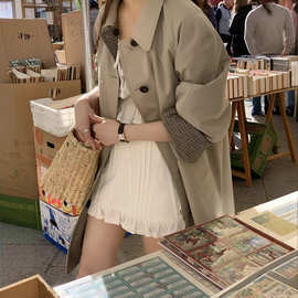 现货 千鸟格双面穿风衣女宽松休闲八奶春季长款外套the barnn*t