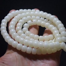 厂家供应108圆珠白玉菩提根 114颗桶珠白菩提根 藏式桶珠菩提