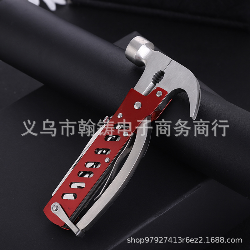 厂家直供不锈钢小号羊角锤户外野营多用途折叠车载应急组合工具包