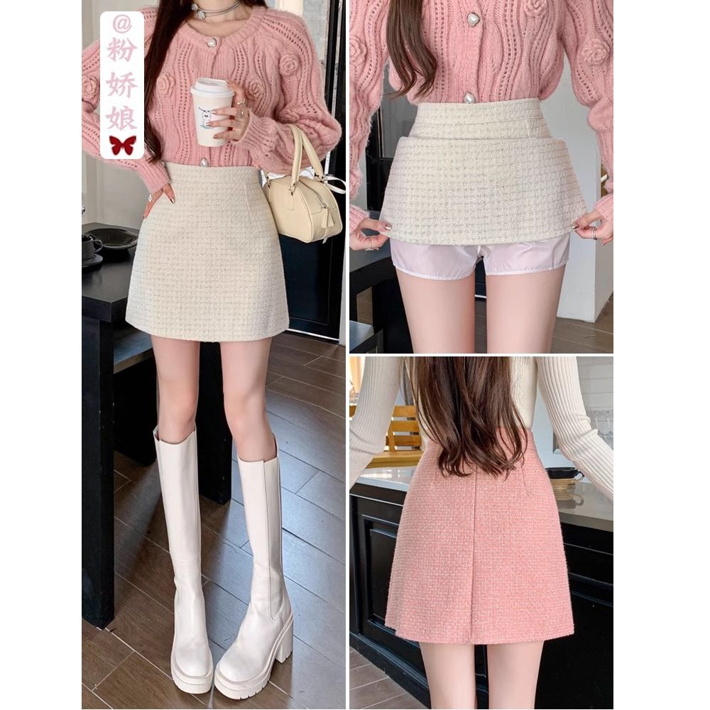 韩版毛呢亮片半身裙女秋冬高腰显瘦包臀裙配毛衣防走光a字短裙裤
