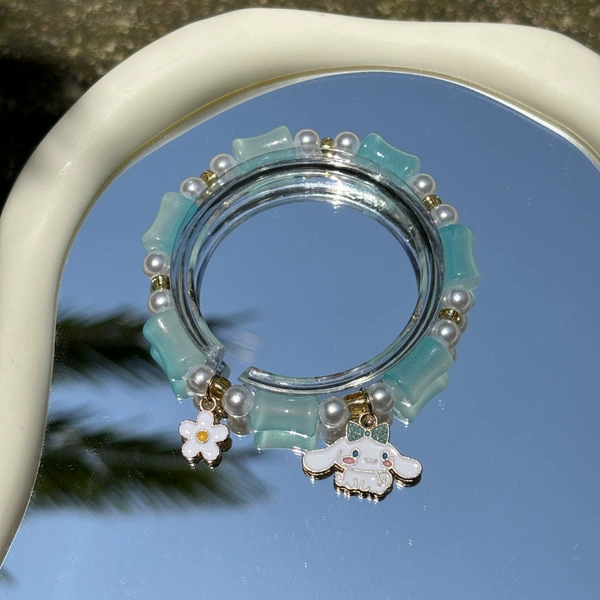 S030-Blue Bamboo Skewers Pearl Jade and Gui Dog Bracelet #SZ230