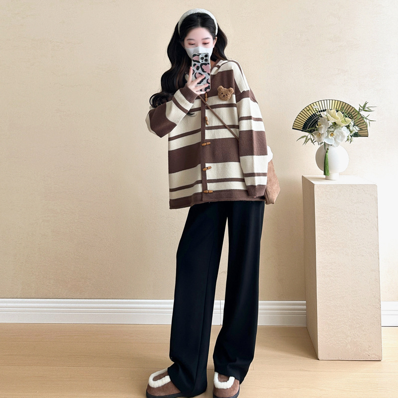 Brown striped cardigan jacket / M