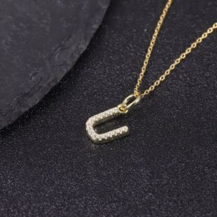 Sporty English Letter U Necklace 26 Letter Clavicle Chain Gold S925 Sterling Silver Set Moissanite Pendant