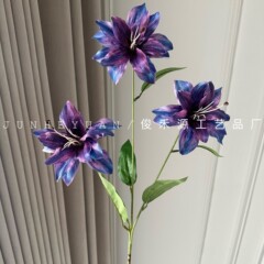 レトロ 3D 印刷リトルリリー青紫結婚式のユリの花造花写真小道具家の装飾デスクトップ花