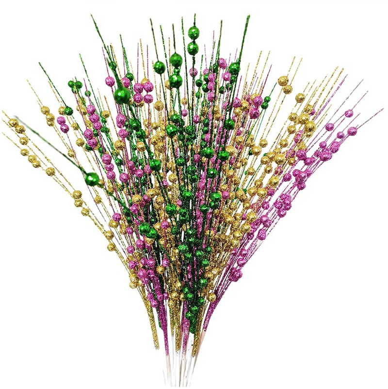 Imitation gold powder flower decorations Christmas tree DIY accessories cutting 43cm 12 fork foam ball gold powder sequins