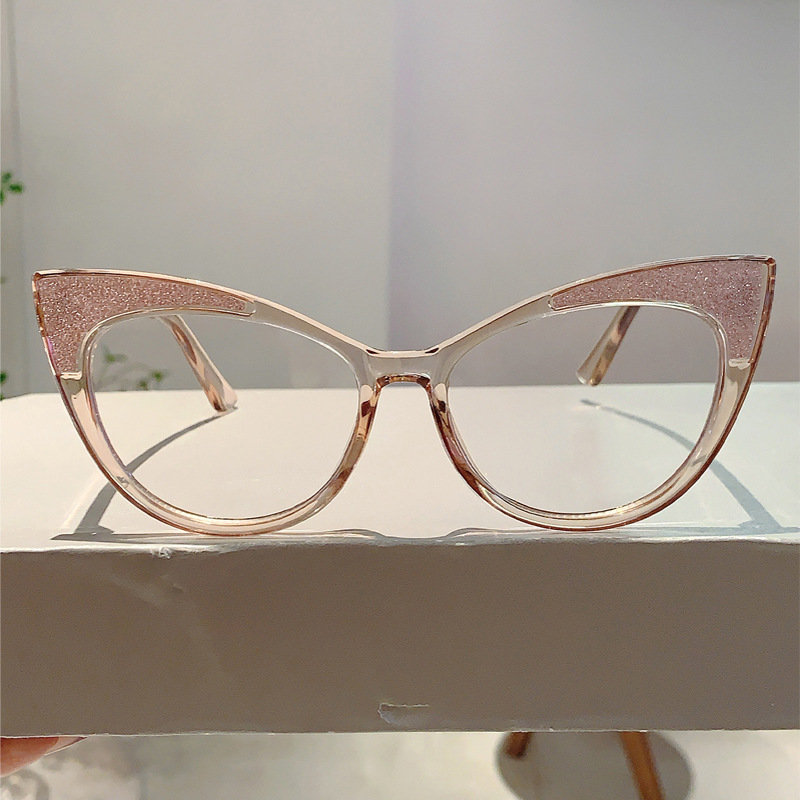 Katzenauge großer Rahmen personalisierte Kontrastfarbe Anti-Blaulicht-Brille trendige hochwertige No-Grade-Flachspiegel_voghion.com