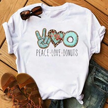 Peace Love Theme Cartoon Short Sleeve Fashionable Street Sty