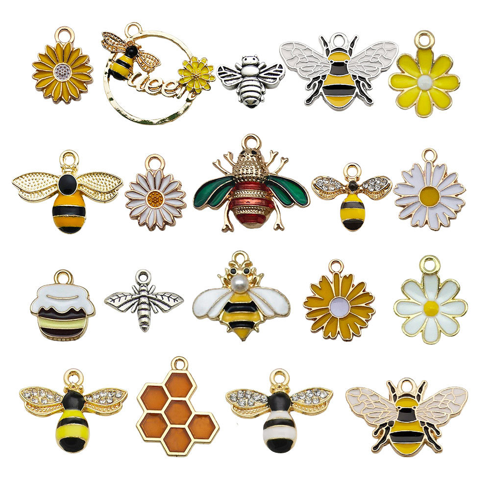 混120个小蜜蜂DIY饰品配件昆虫动物合金滴油发饰耳饰吊坠手工跨境详情18