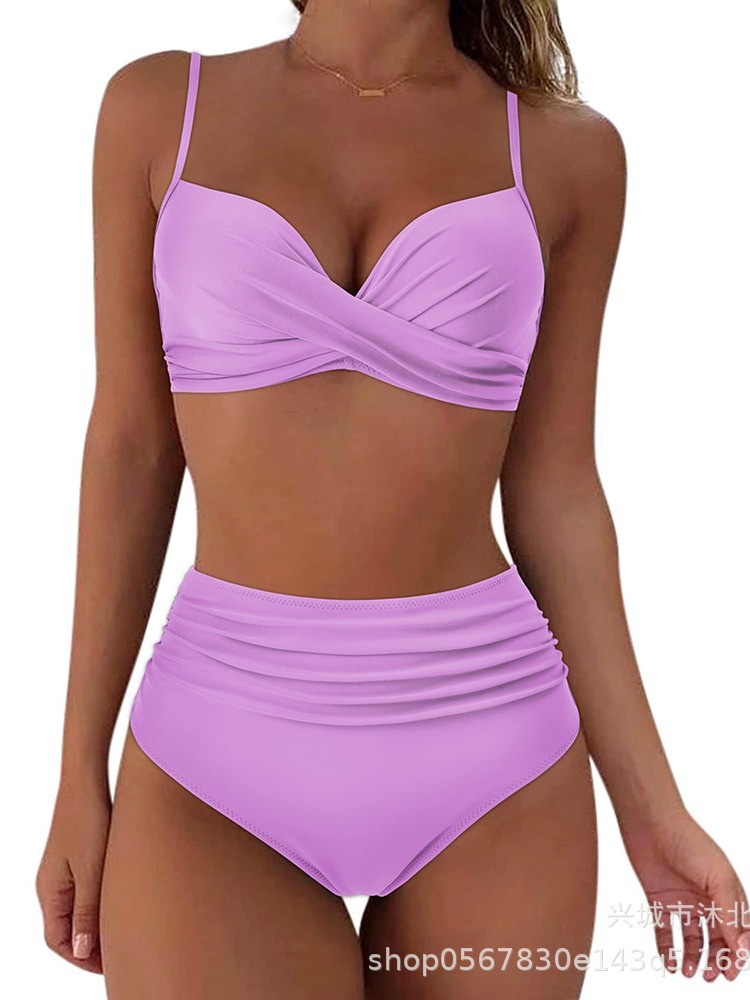Bikini Cruzado Retro para Mujer Set de 2 Piezas de Poliéster con Almohadilla sin Aros para Playa y Natación