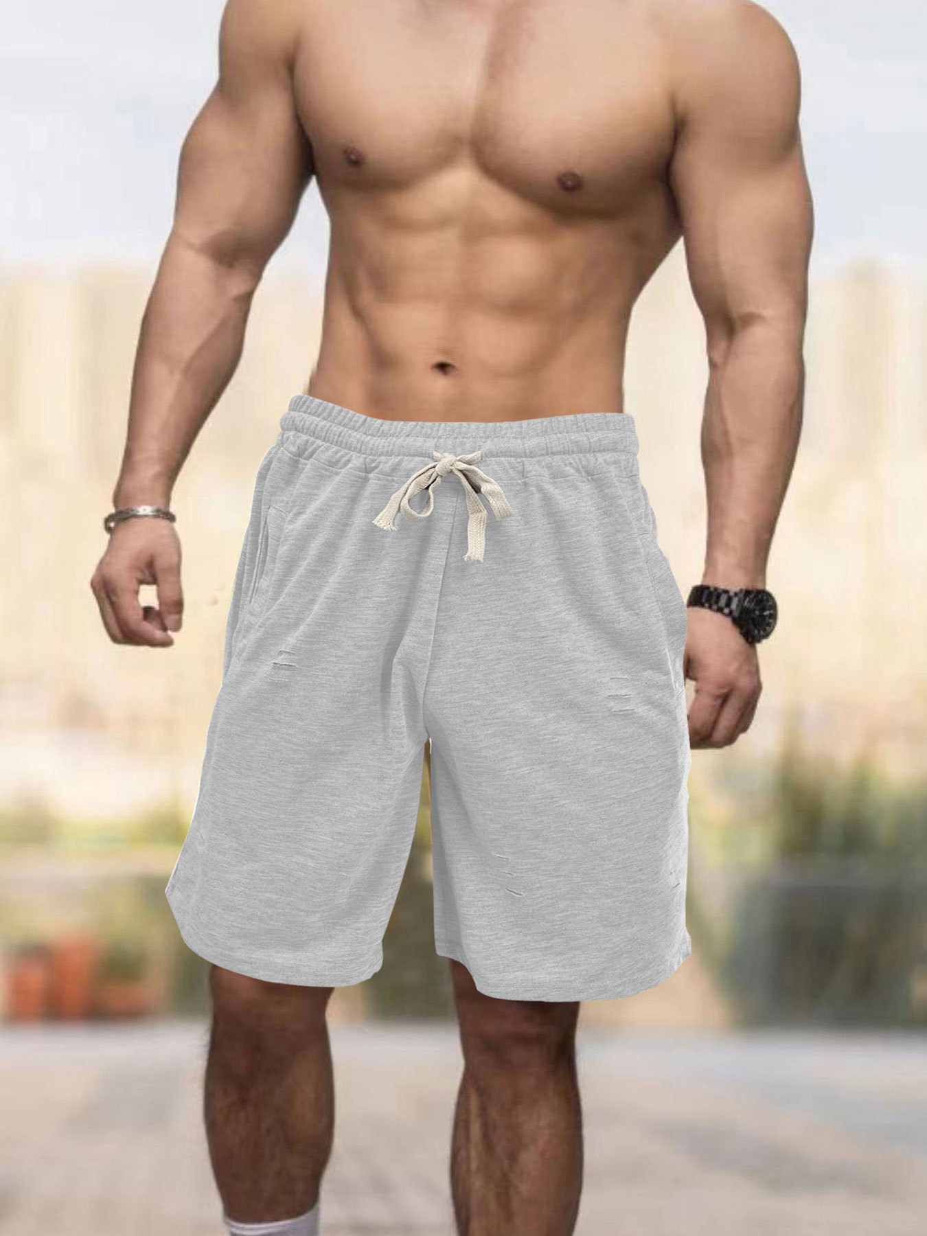 Nuevo cross-border Aliexpress verano delgado pantalones cortos de hombre pantalones cortos de color sólido sueltos respirables deportivos ociosos panty