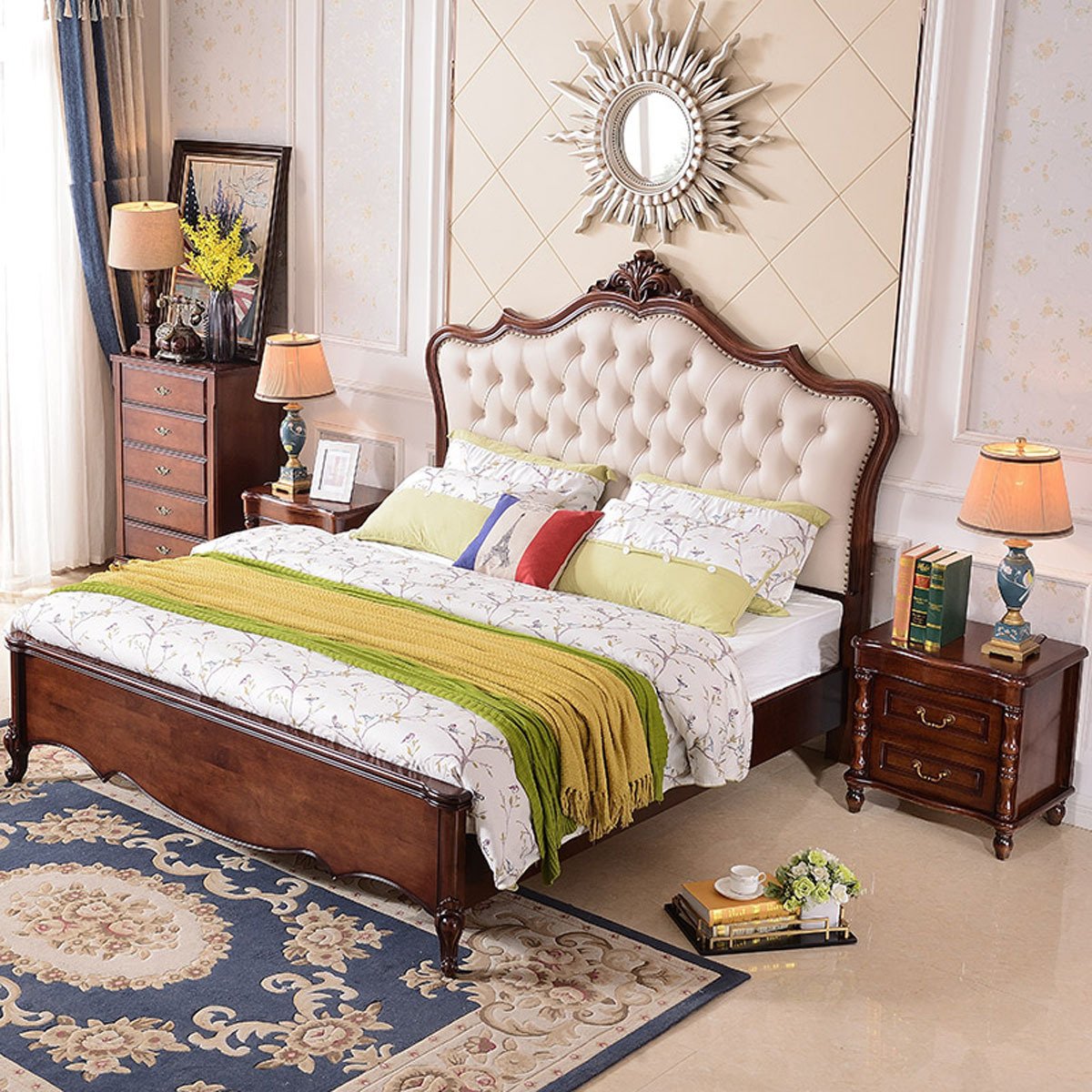 美式乡村实木床1.8米双人床现代简约轻奢复古做旧欧式主卧高箱床