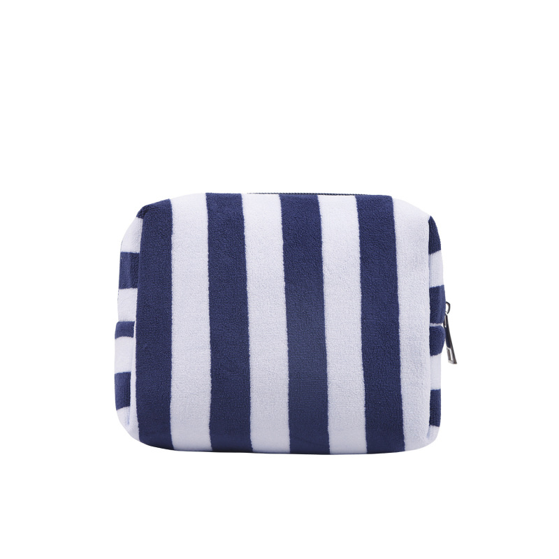 New Fashionable Blue and White Striped Terry Cloth Cosmetic Bag Customized Hotel Airline Toiletry Bag Gift Bag