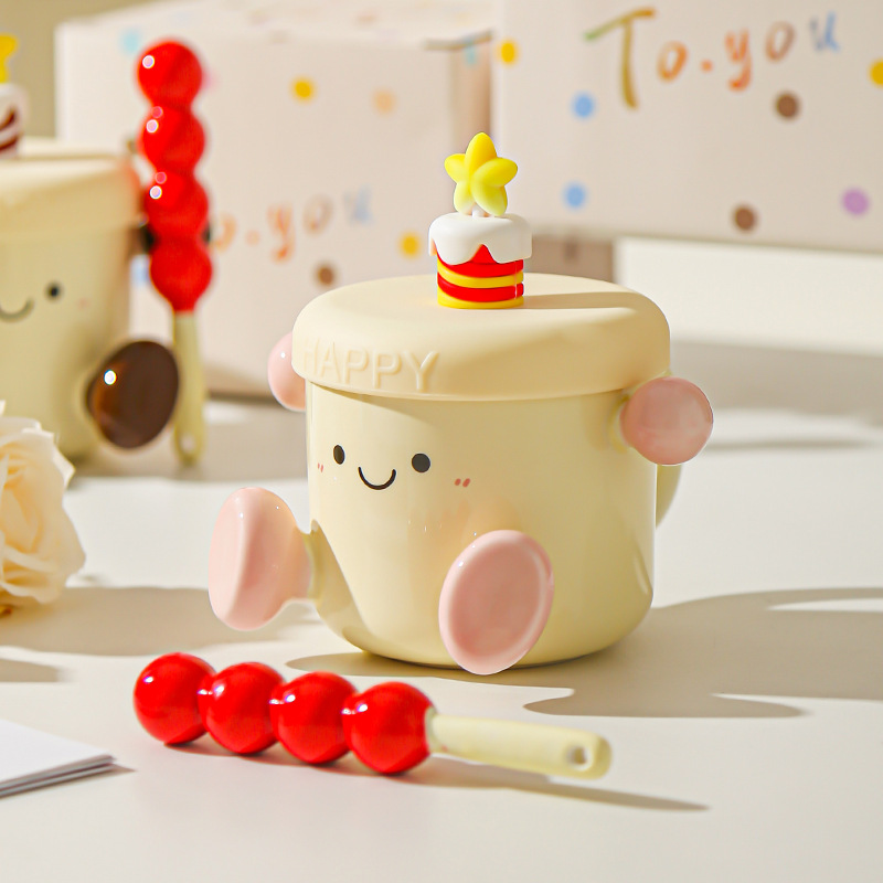 Creativa pintada a mano linda muñeca taza de dibujos animados taza de cerámica taza de café taza de pareja de oficina en casa taza de regalo