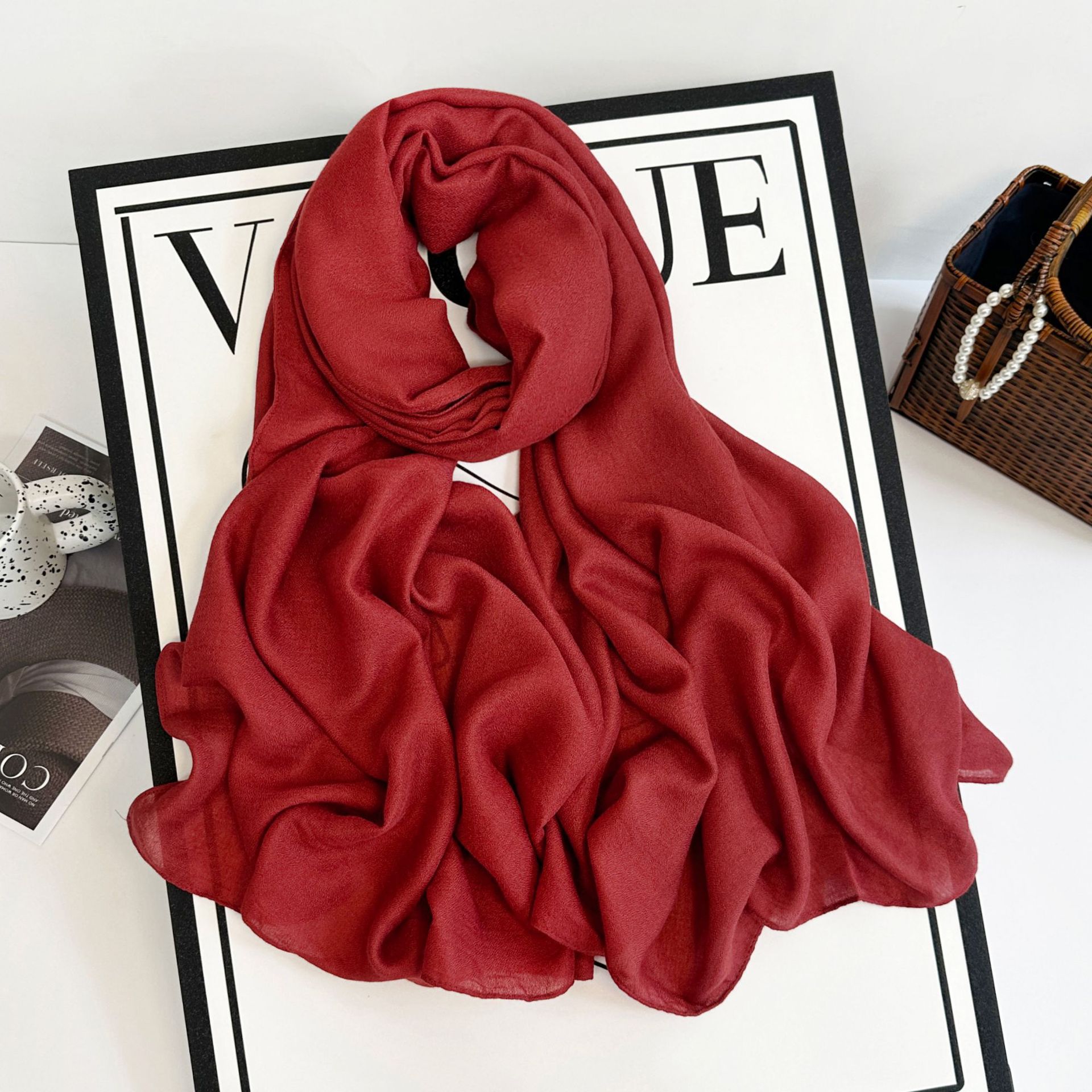 Sciarpa lunga da donna in cotone e canapa 2023 autunno/inverno tinta unita monocromatica multicolore_voghion.com